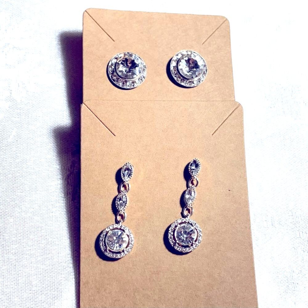 2 Sets of Vintage Crystal Earrings Pierced Stud & Drop Dangle Gorgeous